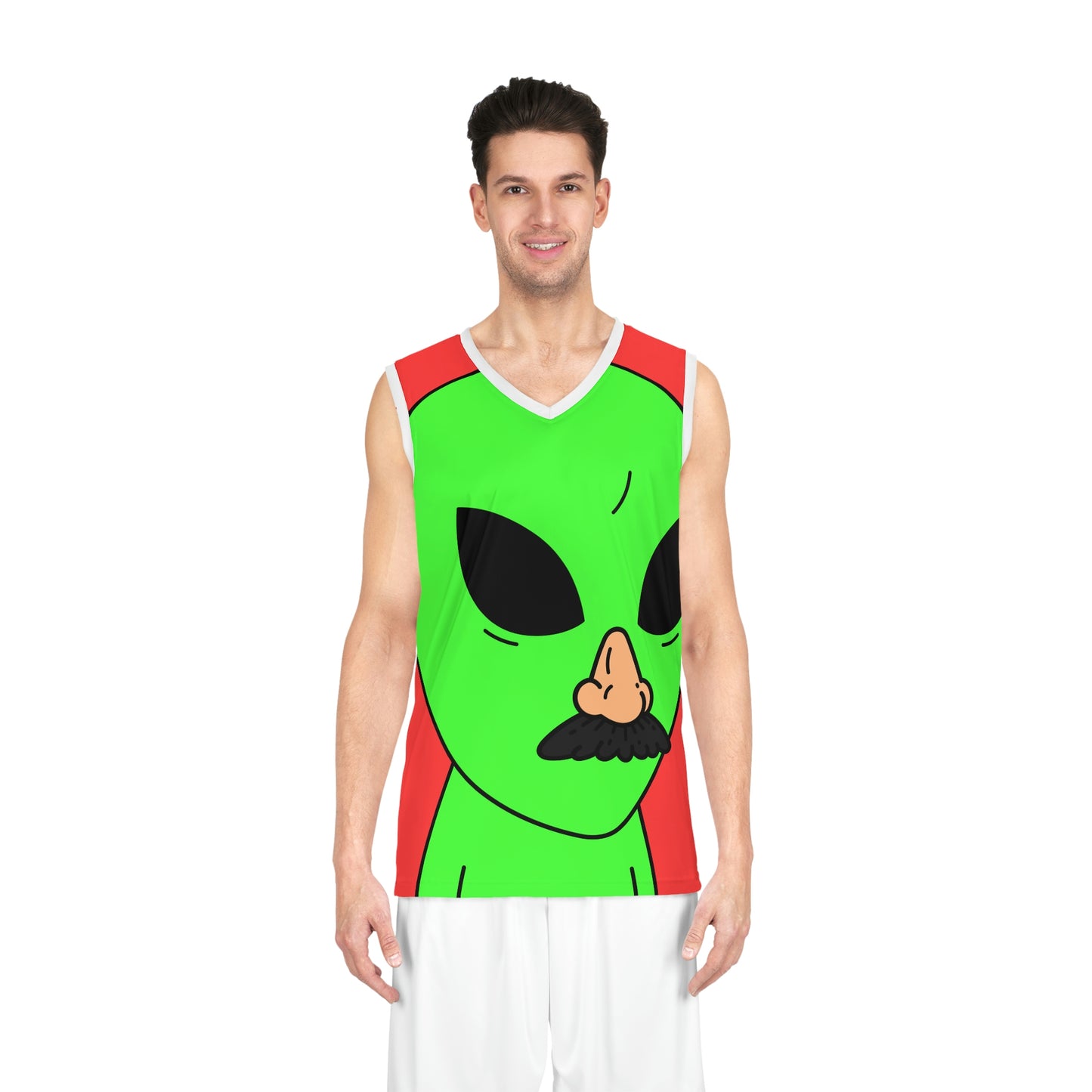 Camiseta de baloncesto con máscara humana alienígena falsa (AOP) 