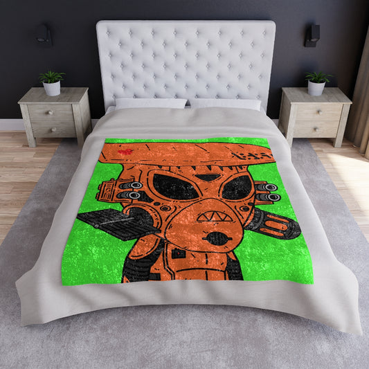 Orange Robot Future Alien Cyborg Guns Solar Panel Visitor Crushed Velvet Blanket - Visitor751