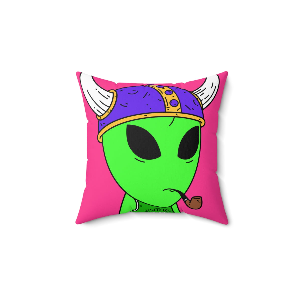 Green Visi Jersey Purple Viking Helmet Pipe Alien Visitor Spun Polyester Square Pillow