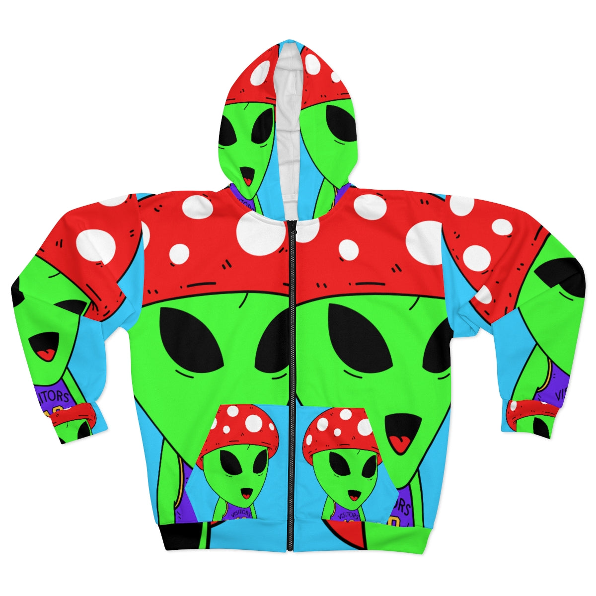 Alien Mushroom Hat Head Happy AOP Unisex Zip Hoodie