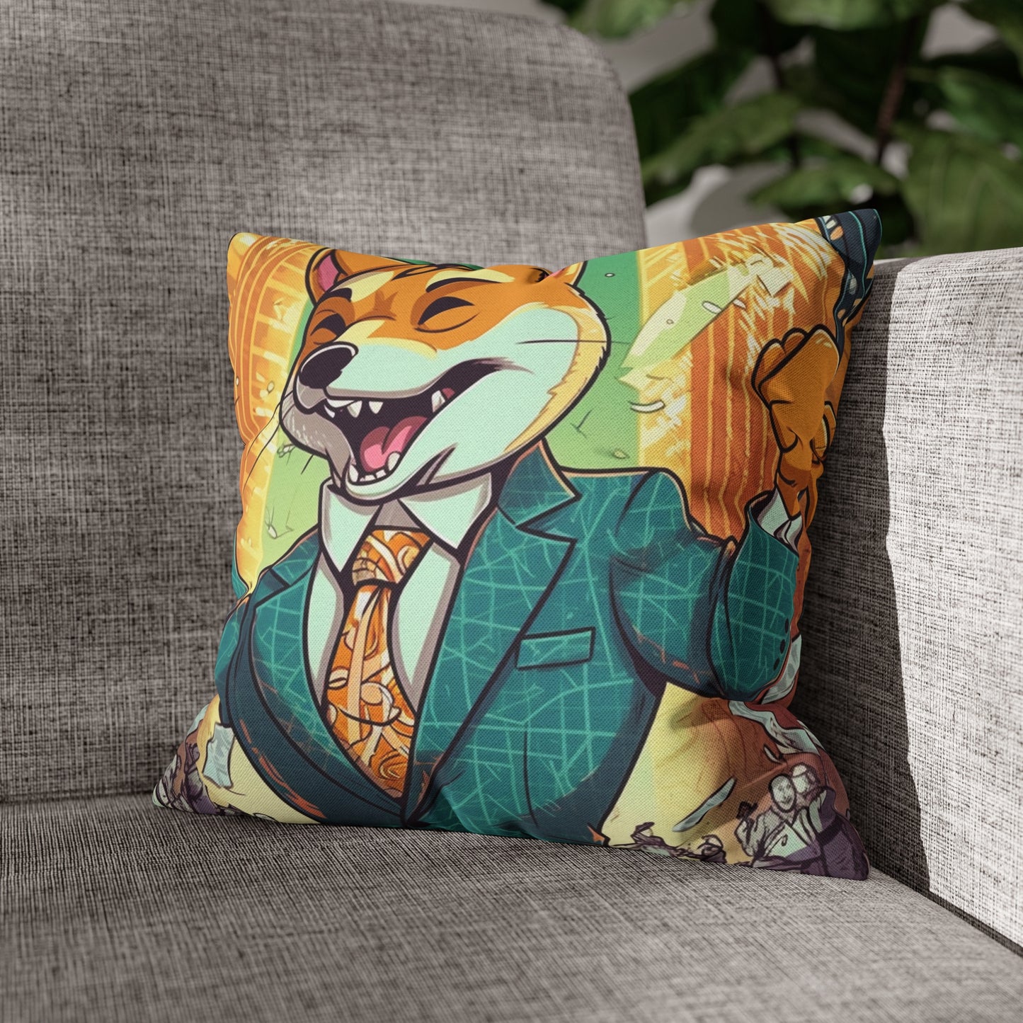 Synthwave Shiba Inu NYSE Collector's Gear: Spun Polyester Square Pillow Case