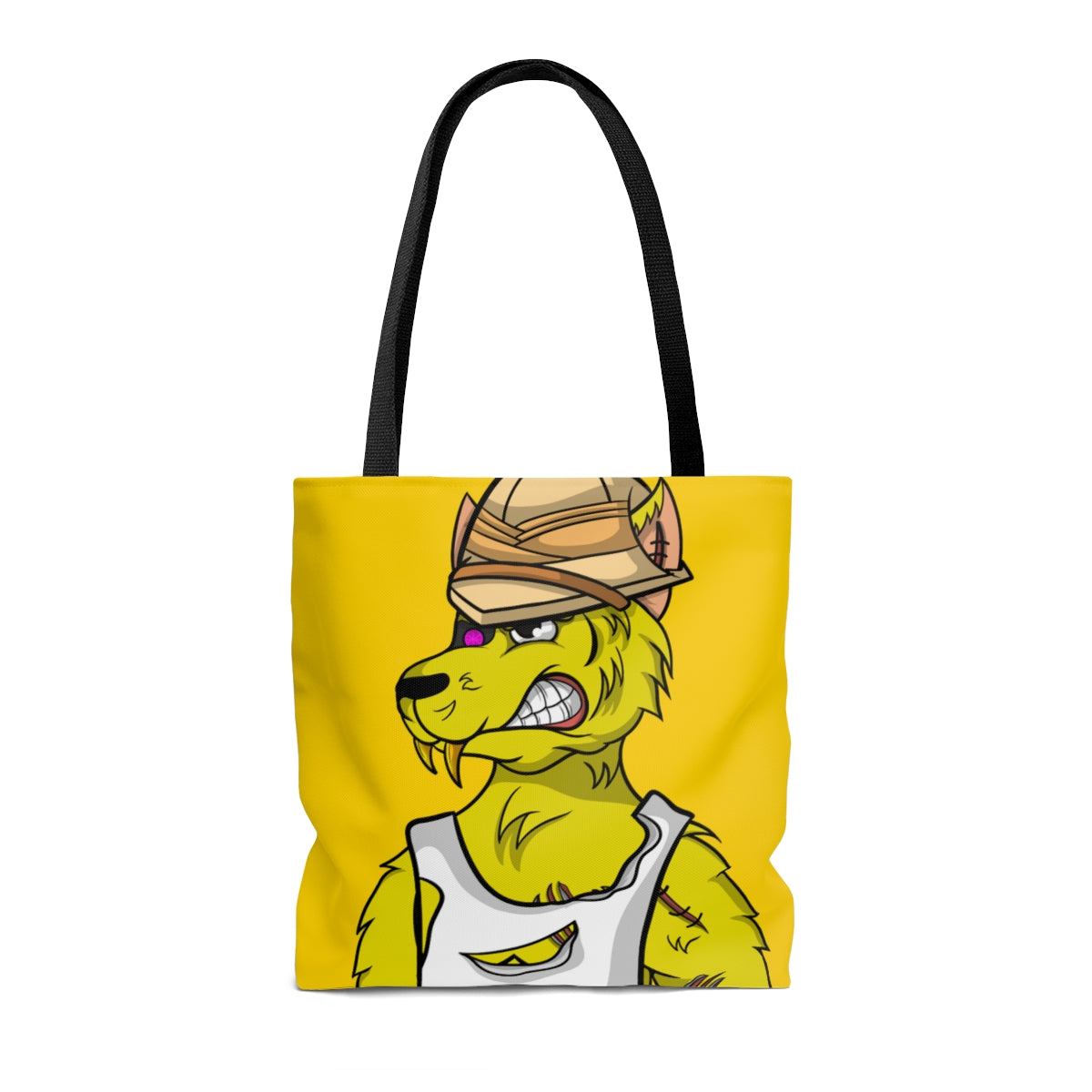 Cyborg Wolve Yellow Fur Ripped Shirt Hard Hat Wolf AOP Tote Bag