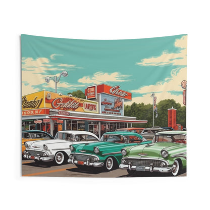 1950s Classic Car Collection Retro Artwork Indoor Wall Tapestries