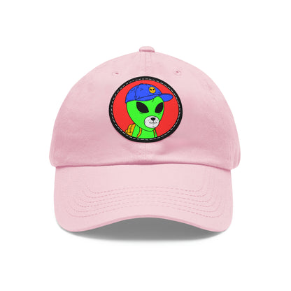 Dog Face Animal Visitor Alien Dad Hat with Leather Patch (Round)