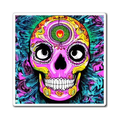 Trippy psychedelic Skull Skeleton Head Face Magnets