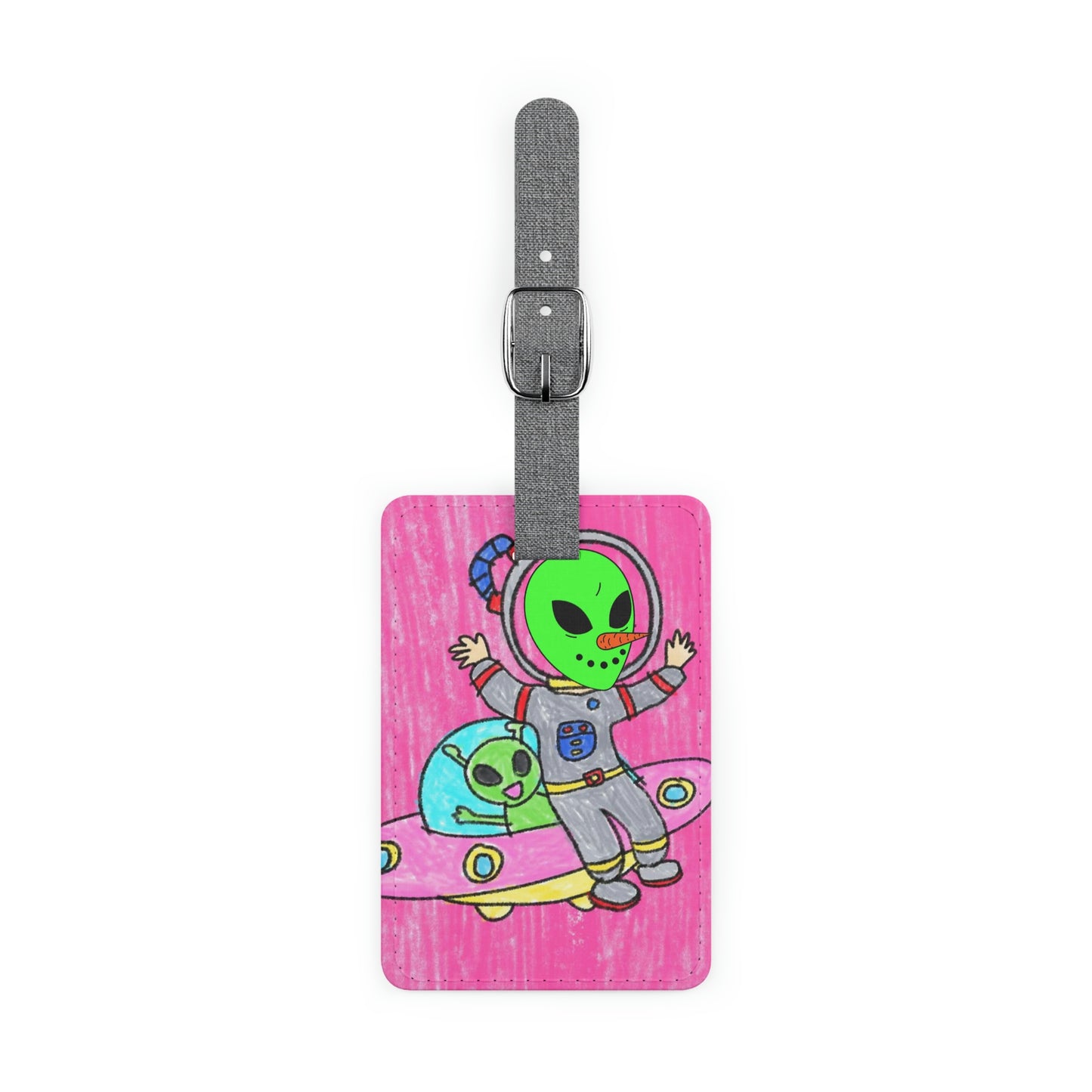 Veggie Visi Alien Vegetable Visitor UFO Saffiano Polyester Luggage Tag, Rectangle