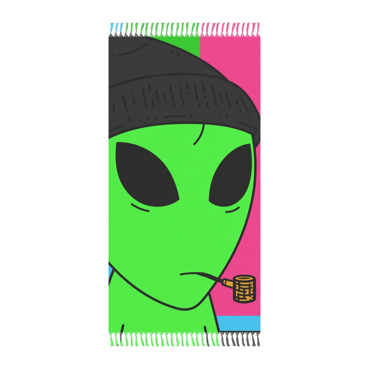 Pipe Smoking Green Visitor Black Hat Alien Boho Beach Cloth