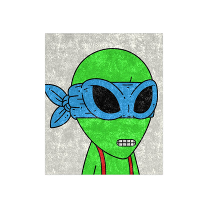 Green Alien Blue Ninja Mask Red Suspenders Visitor Crushed Velvet Blanket - Visitor751