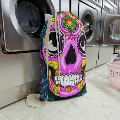 Trippy psychedelic Skull Skeleton Head Face Laundry Bag