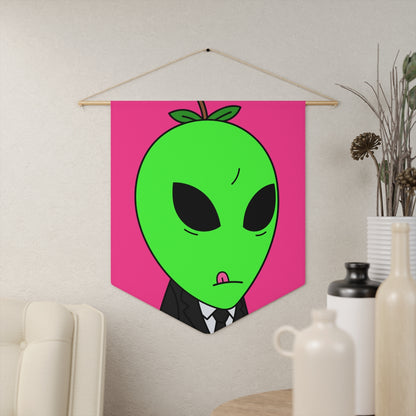 Green Apple Head Tongue Out Black Business Suit Visitor Pennant