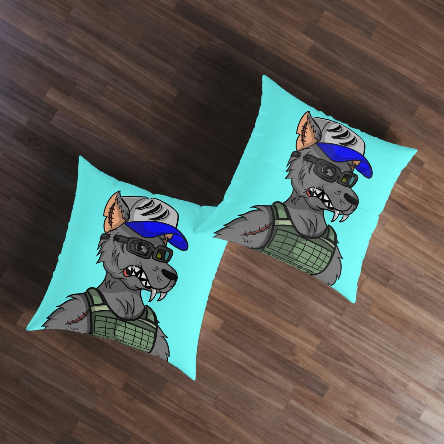 Army Vest Werewolve Cyborg Wolf Tufted Floor Pillow, Square