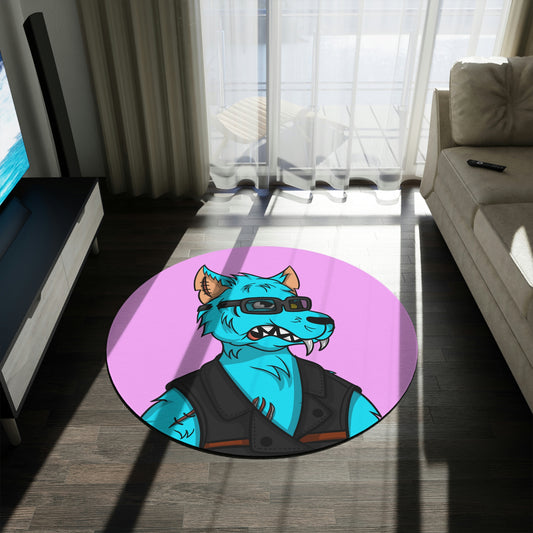 Wolf Light Blue Fur Cyborg Glasses Sharp Teeth Button Vest Round Rug