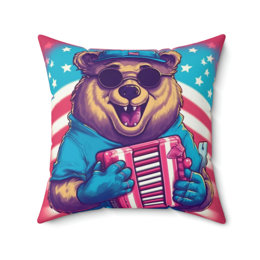 Accordion Musical Bear USA American Style Animal Spun Polyester Square Pillow