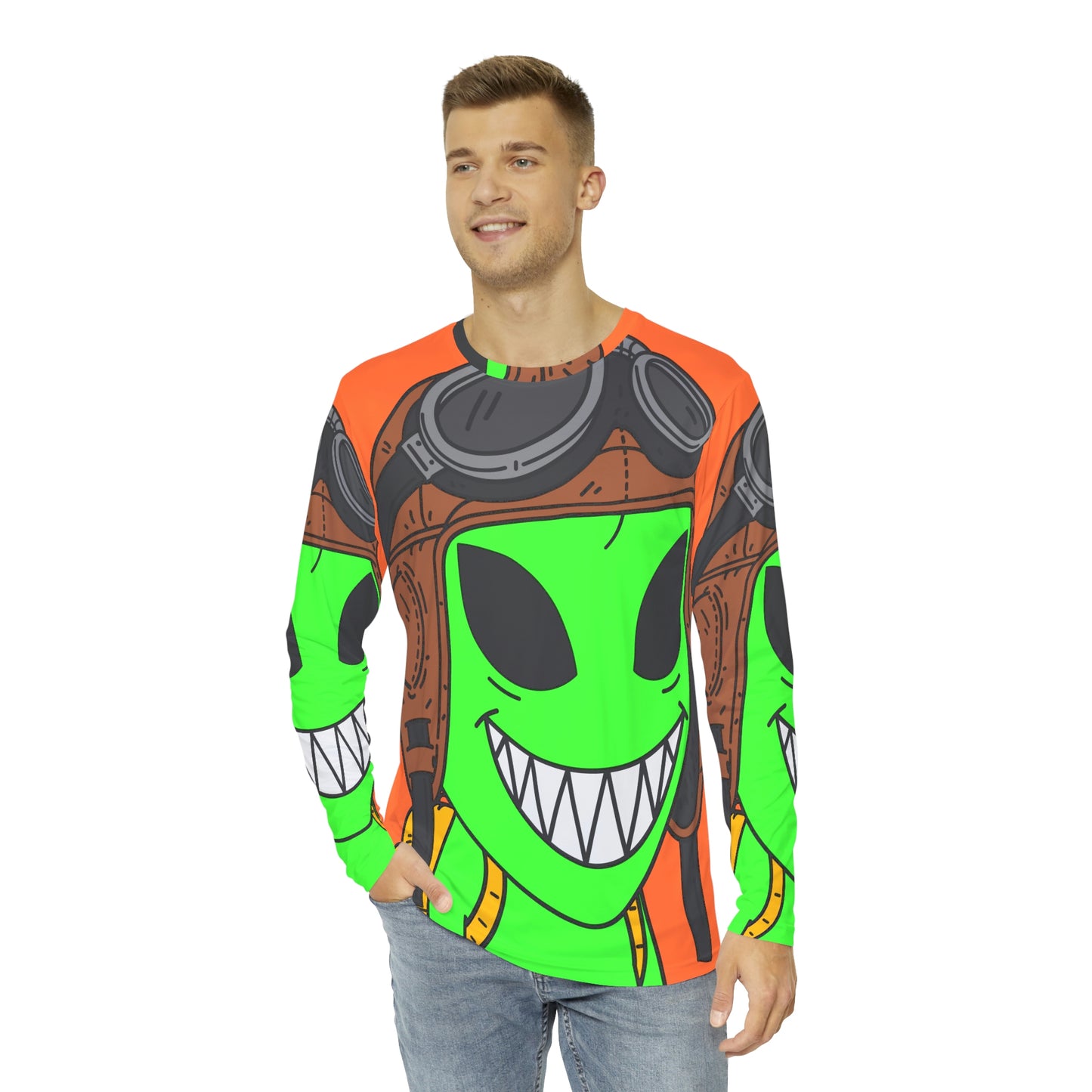 Aviador Space Force UFO Pilot Alien Flyer Camisa AOP de manga larga para hombre 