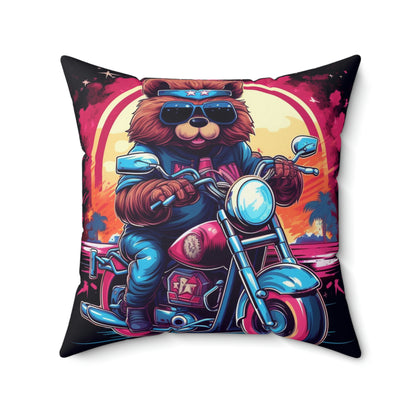 Motorcycle Bear Rider Adventure グラフィック スパン ポリエステル スクエア ピロー