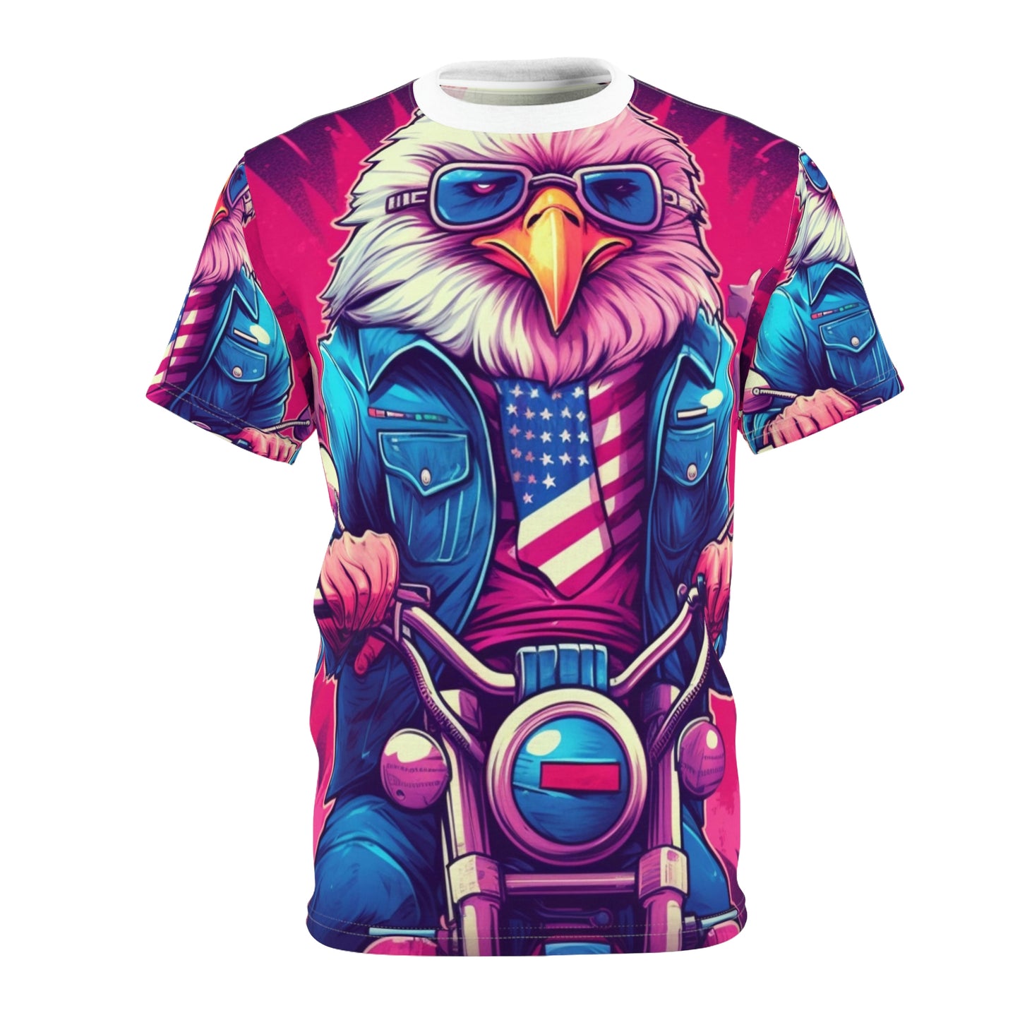 American Bald Eagle Riding Motercycle USA Gang Style Unisex Cut & Sew Tee (AOP)