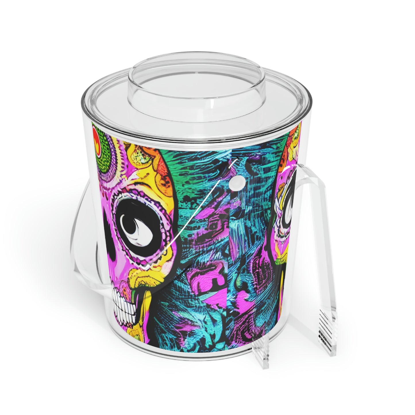 Trippy psychedelic Skull Skeleton Head Face Ice Bucket with Tongs