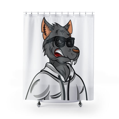 Cyborg Wolf Black Shades White Sweatshirt Hoodie Shower Curtains