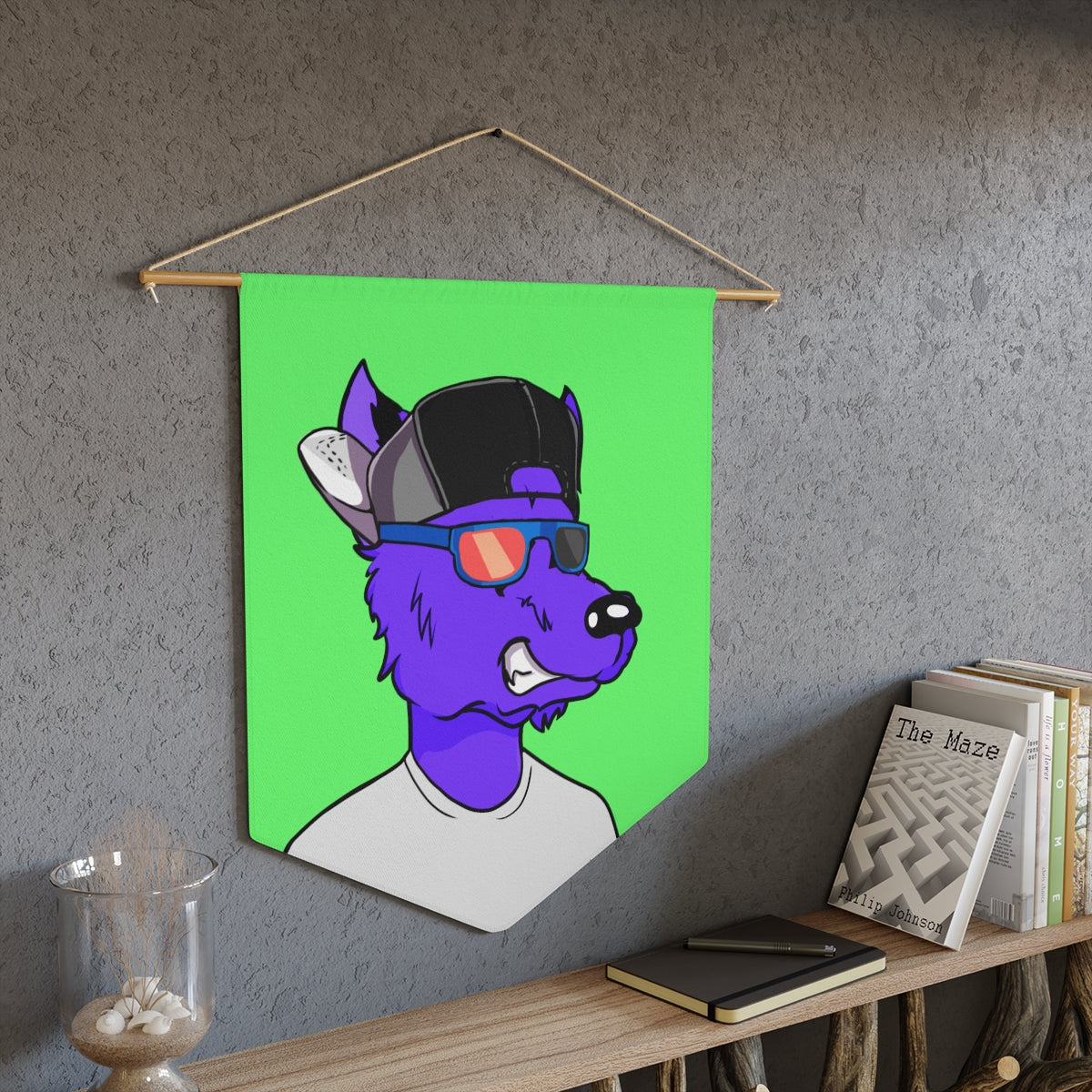 Cyborg Wolf Purple Fur Sunglasses Shades Cool Hat White Tshirt Pennant