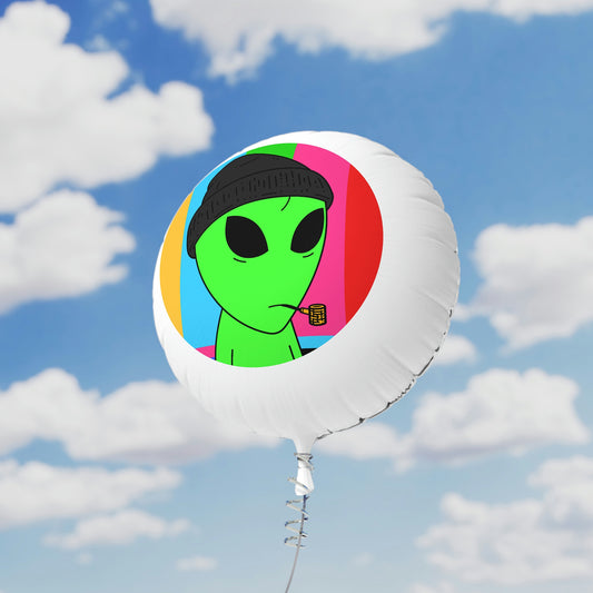 Pipe Smoking Green Alien Black Beanie Mylar Helium Balloon