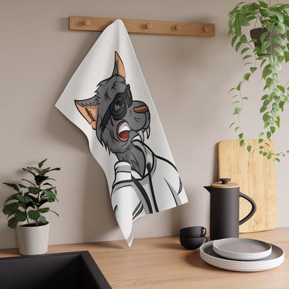 Cyborg Wolf Black Shades White Sweatshirt Hoodie Kitchen Towel