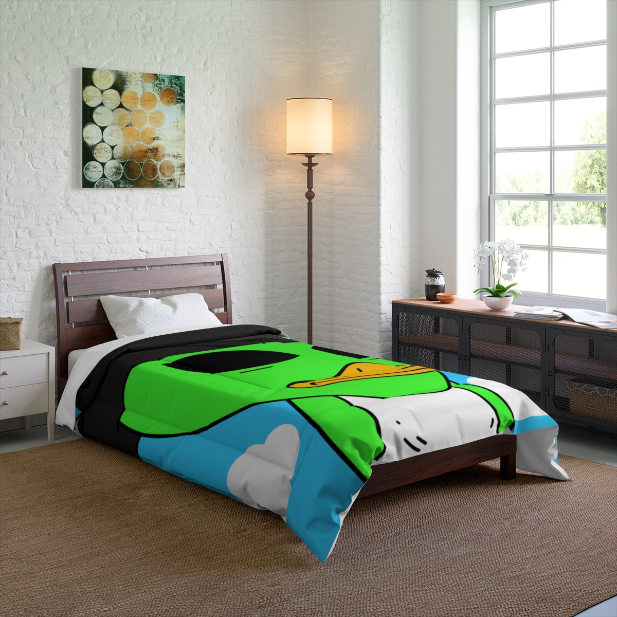 The Visitors Green Alien Duck Black Top Hat Bed Comforter