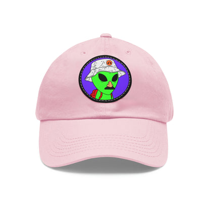 Visitor Green Alien Space Traveler Dad Hat with Leather Patch (Round)