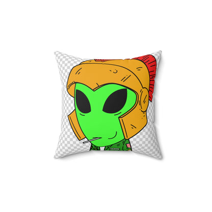 Spartan Helmet Military Jacket Lolipop Mouth Green Alien Visitor Spun Polyester Square Pillow