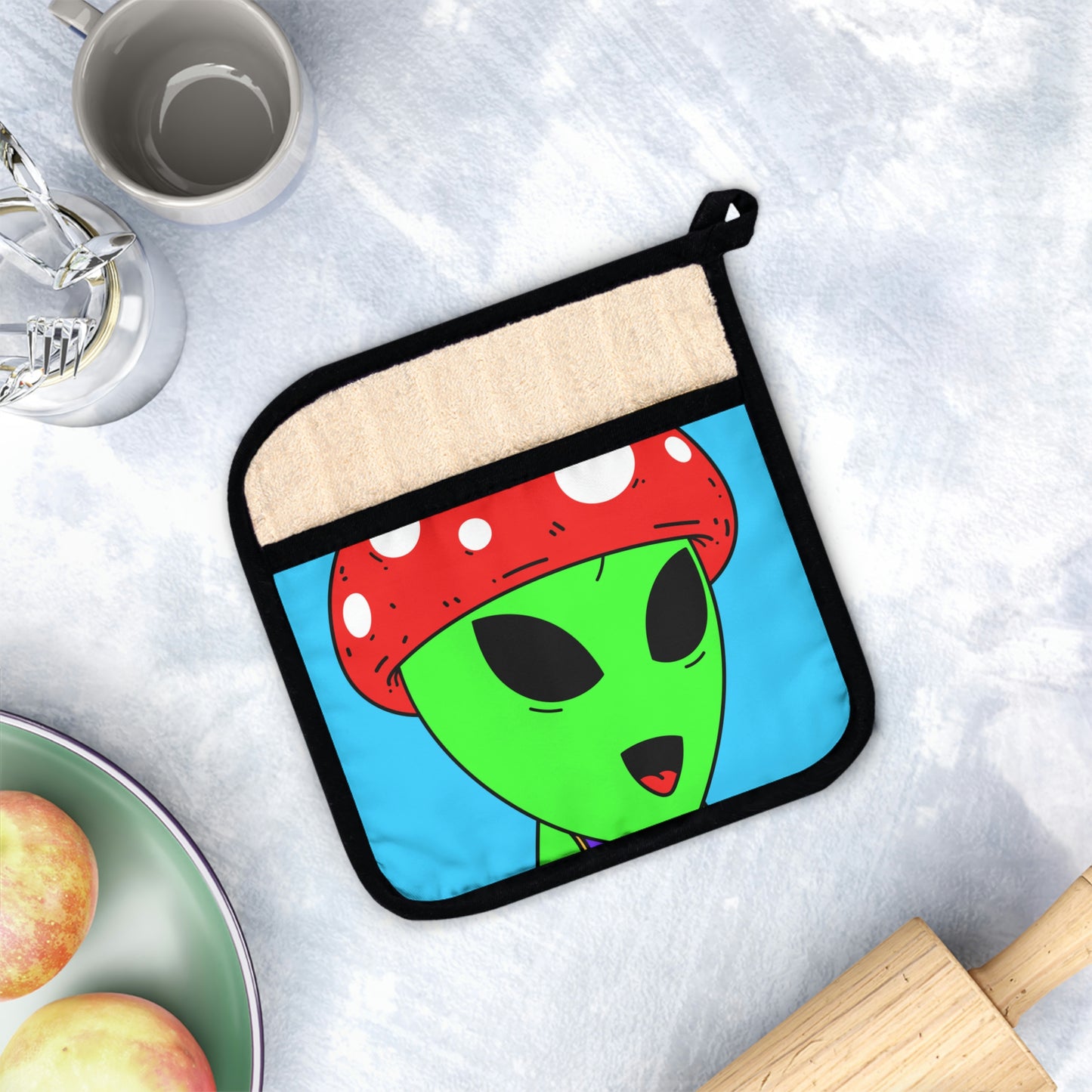 Healthy Sport Jersey Mushroom Alien Pot Holder con bolsillo