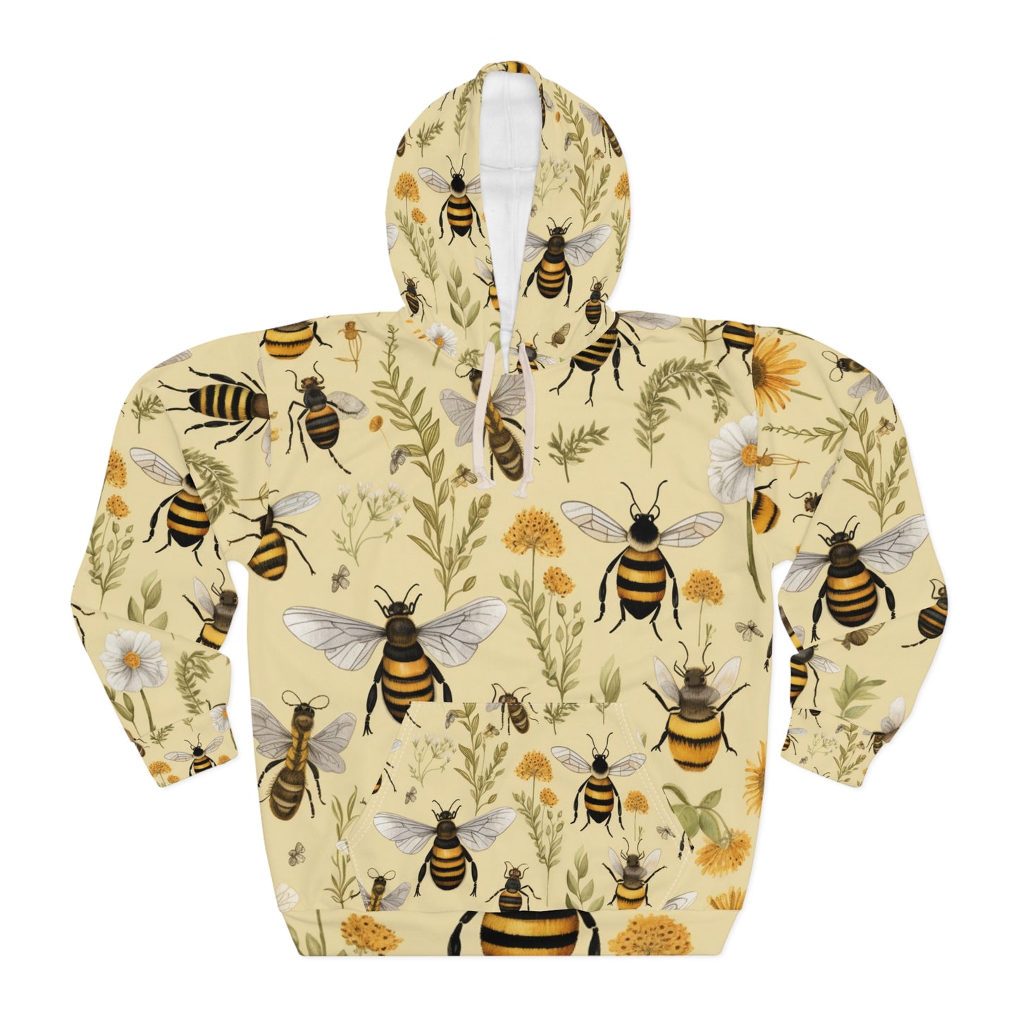 Whimsical Bees & Honeycombs Nature-Friendly Pattern Design Unisex Pullover Hoodie (AOP)