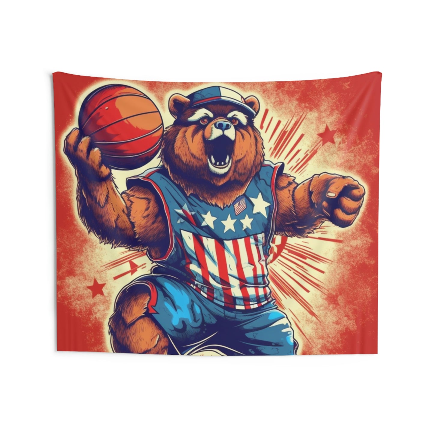 Slam Dunk for Independence:Patriotic Bear's 4th of July Basketball Game Indoor Wall Tapestries