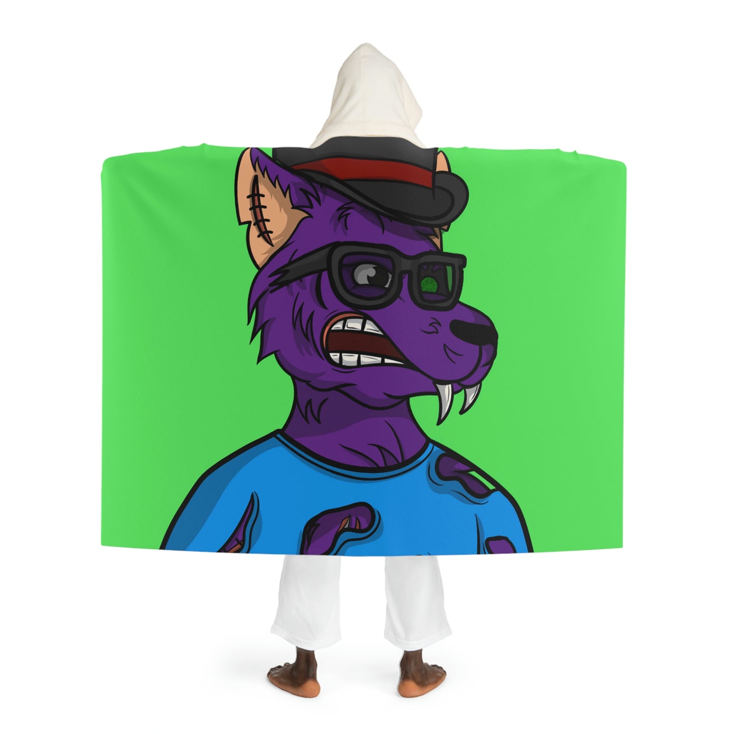 Top Hat Wolf Purple Fur Blue Shirt Cyborg Wolve Hooded Sherpa Fleece Blanket