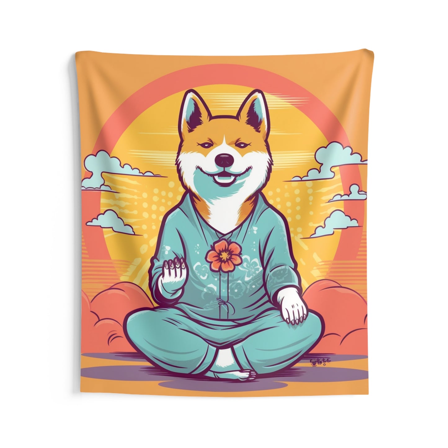 Shiba Inu Yoga Cartoon Crypto Dog Japanese Namaste: Indoor Wall Tapestries