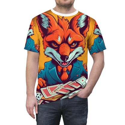 Fox Poker Animal Star Player Game Graphic Unisex Cut & Sew Tee (AOP)