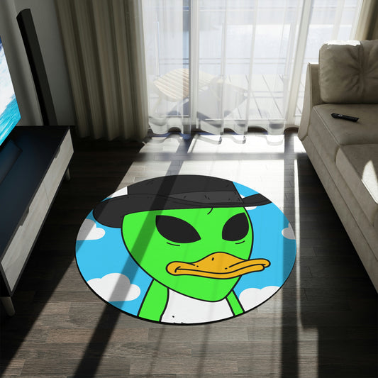 The Visitors Green Alien Duck Black Top Hat Round Rug - Visitor751