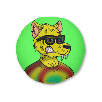 Wolve Cyborg Tie Dye Wolf Shirt Yellow Fur Cool Sun Glasses Tufted Floor Pillow, Round