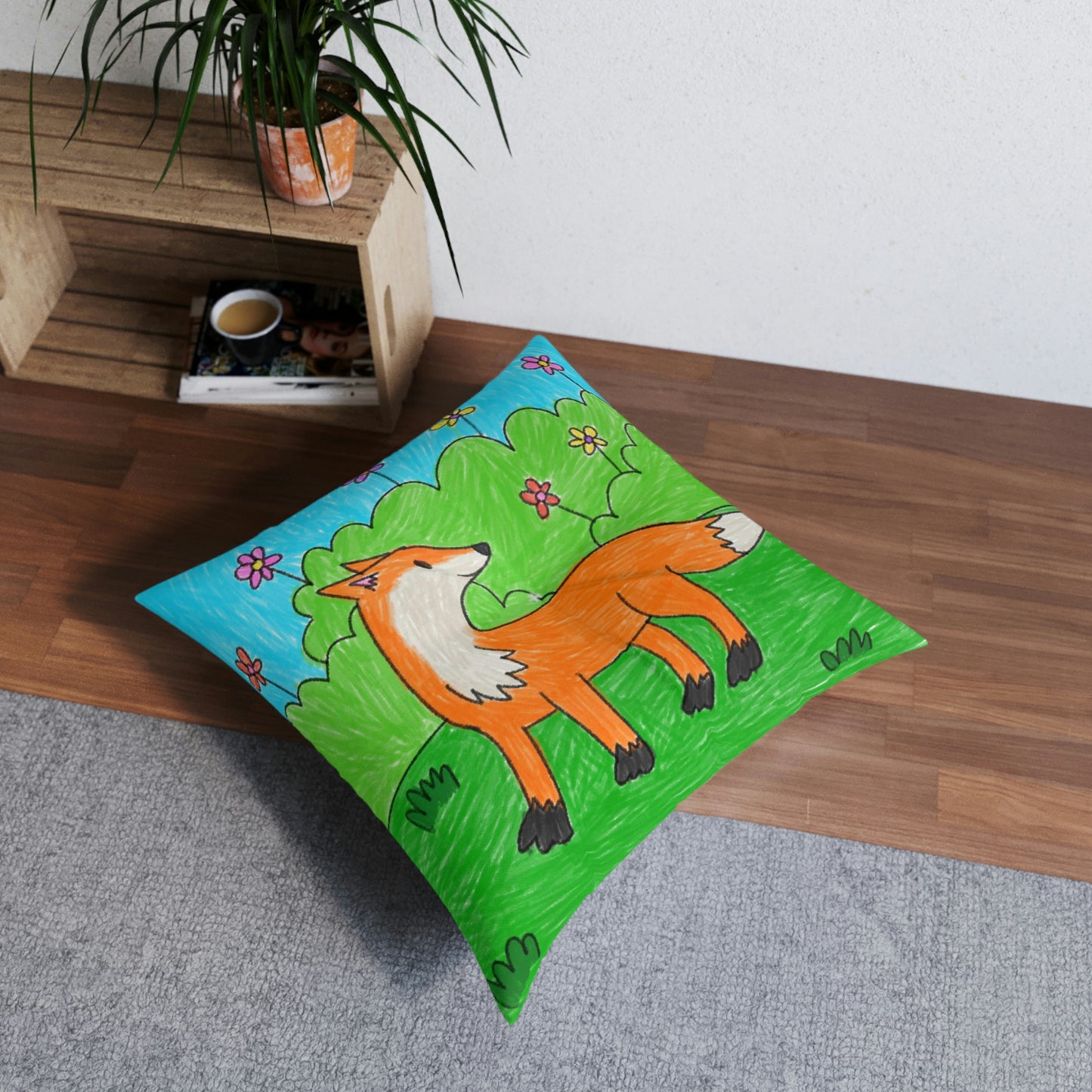 Fox Woodland Animal Foxy Tufted Floor Pillow, Square