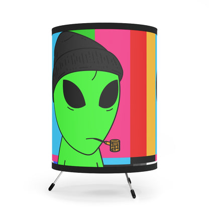 Pipe Smoking Green Alien Black Beanie Tripod Lamp with High-Res Printed Shade, US\CA plug