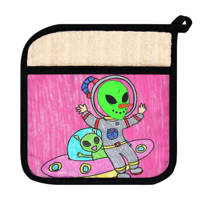 Veggie Visi Alien Vegetal Visitante UFO Pot Holder con bolsillo