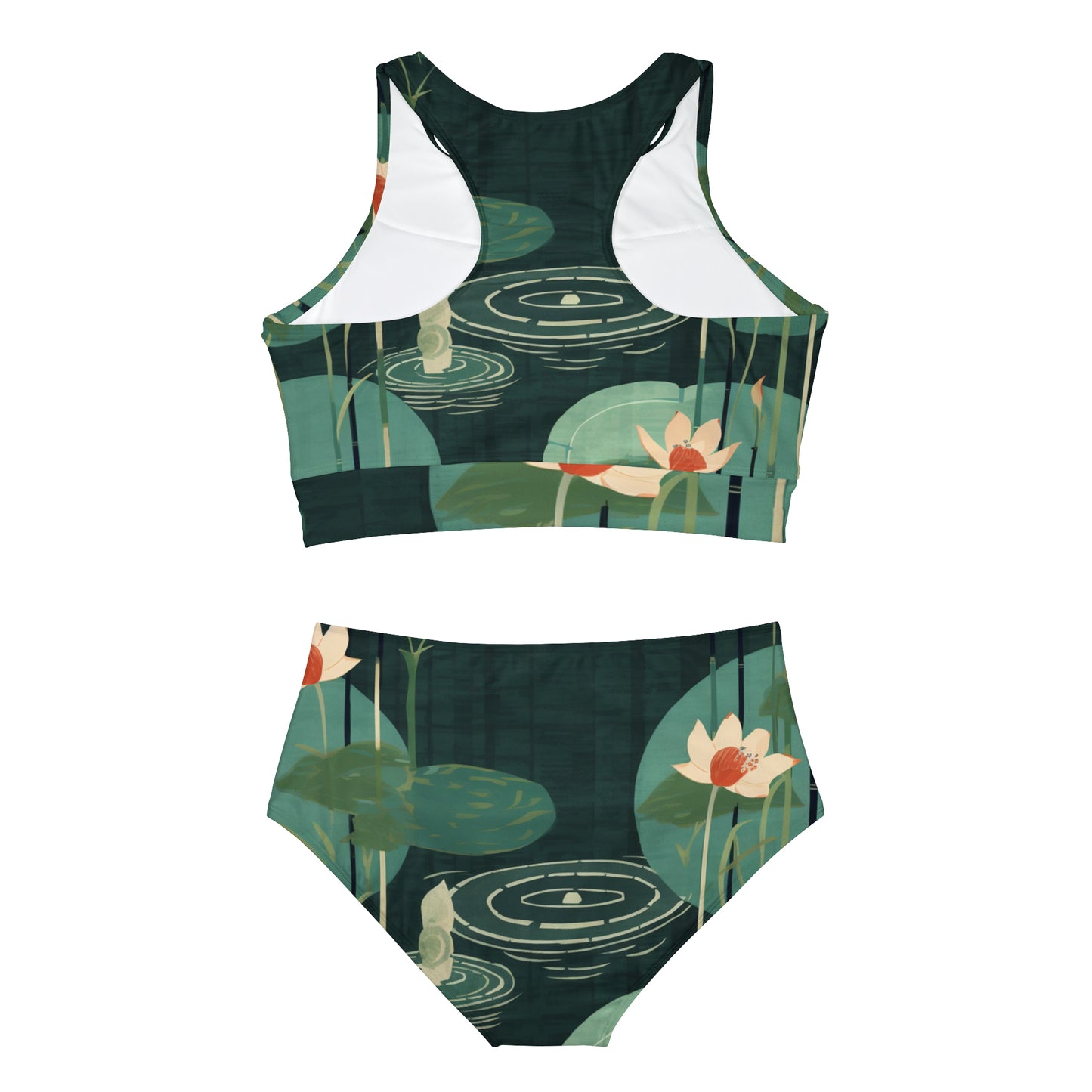 Zen-Inspired Bamboo, Lotus & Stone Garden Pattern Design Sporty Bikini Set (AOP)