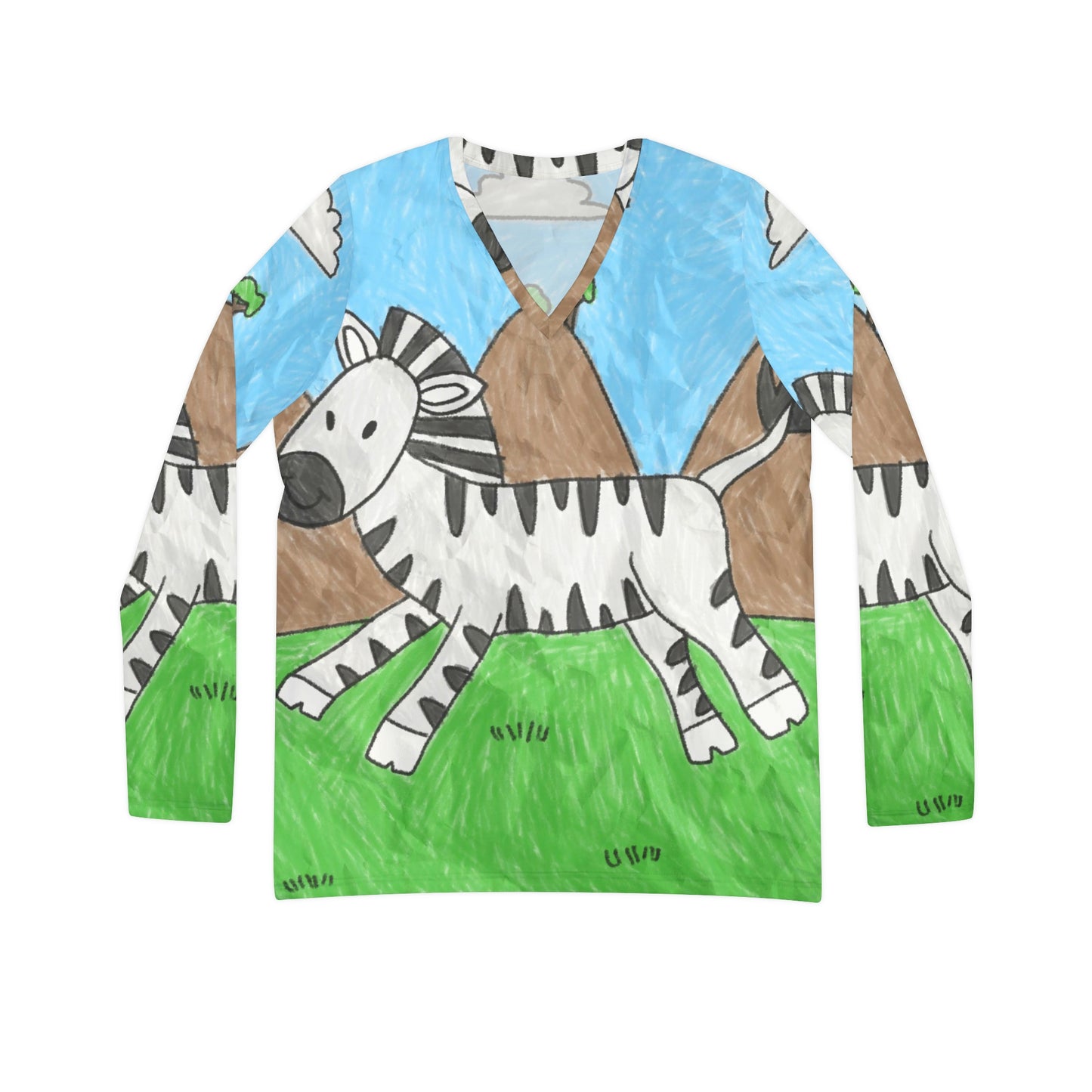 Zebra Graphic Hipster Zebra Animal Women's Long Sleeve V-neck Shirt