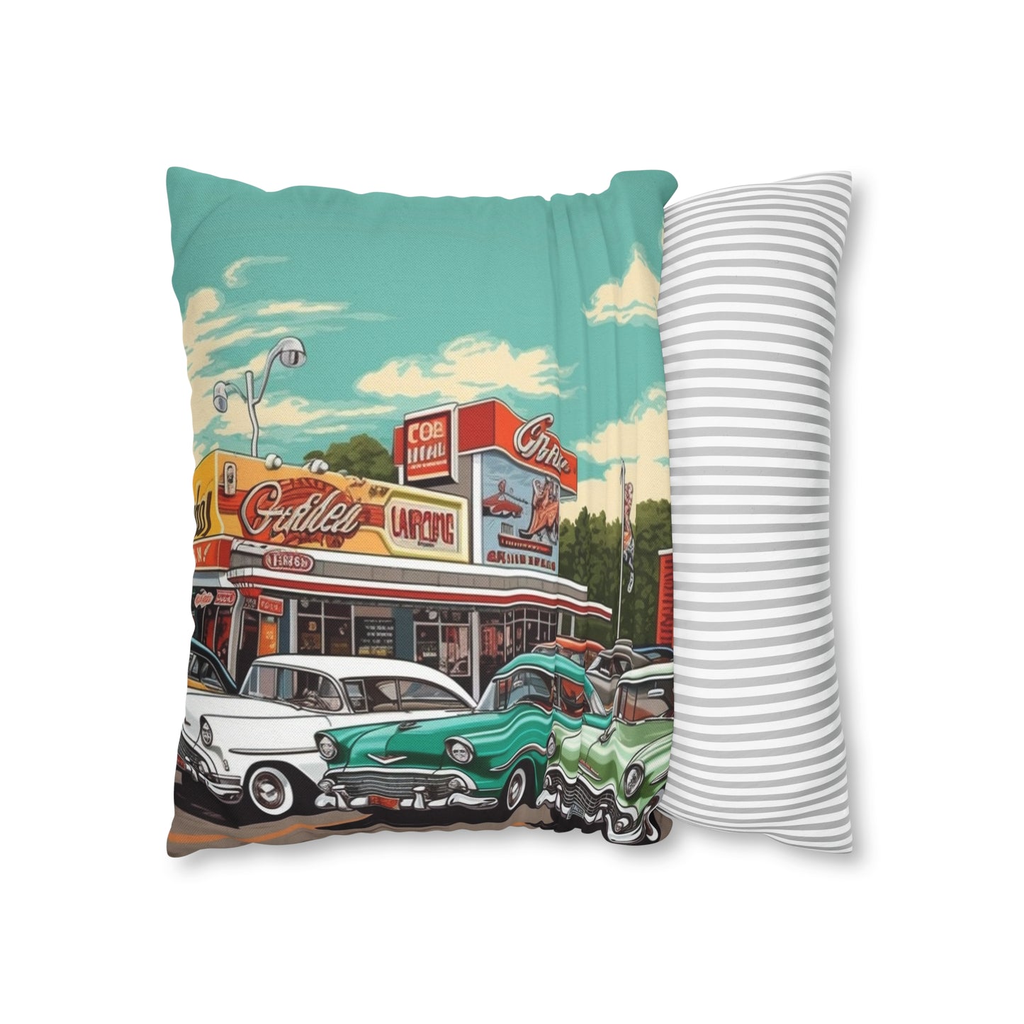 1950s Classic Car Collection Retro Artwork Spun Polyester Square Pillow Case