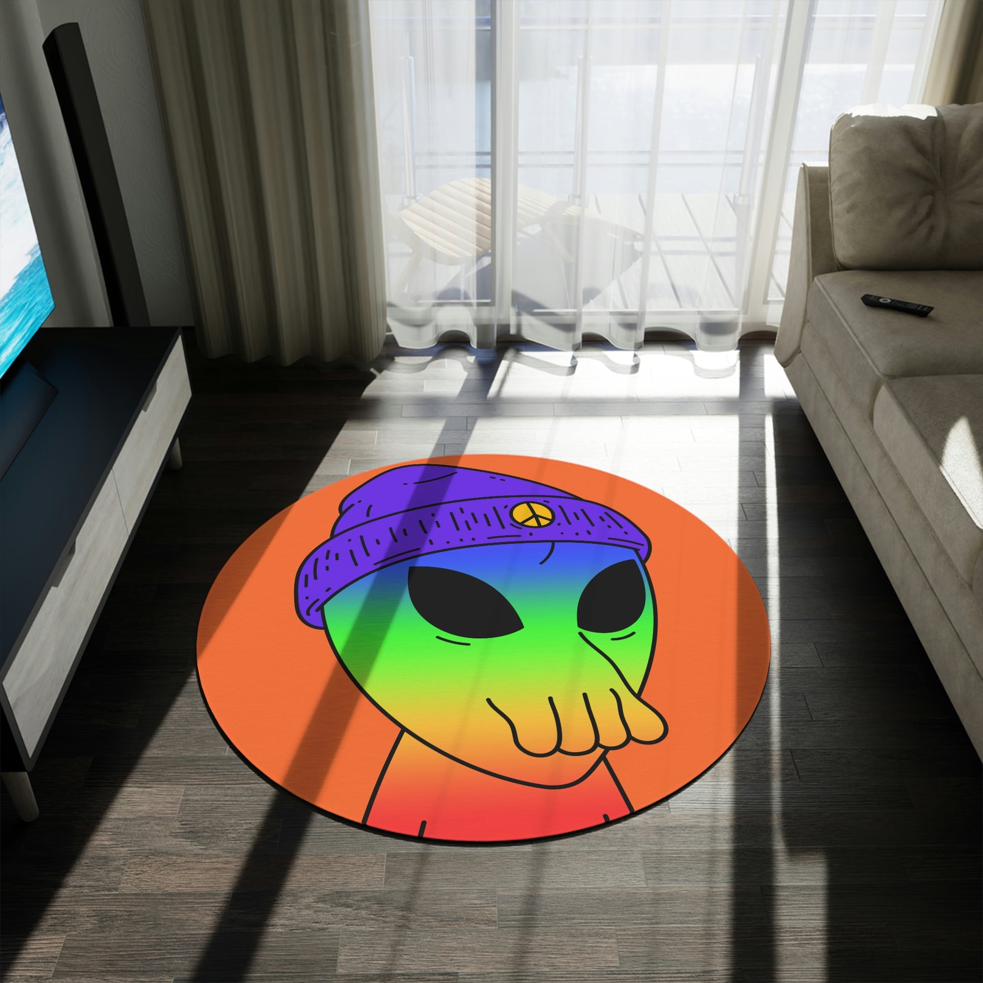 Rainbow Peace Alien Squid Mouth Visitor Round Rug - Visitor751