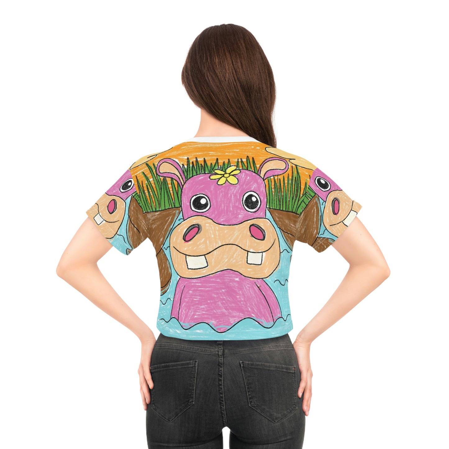 Hippo Hippopotamus Animal Creature Graphic AOP Crop Tee