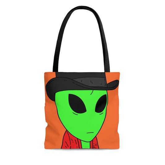 Túnica roja Alien Sombrero de copa negro Visitante verde AOP Bolsa de tela 