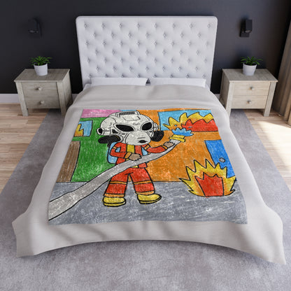 Robot Fire Fighter LOL Alien Visitor Crushed Velvet Blanket