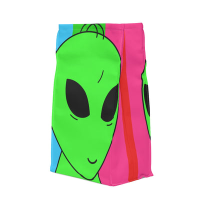 Green Alien Smile Hair Visitor Character Cartoon Comic Polyester Lunch Bag