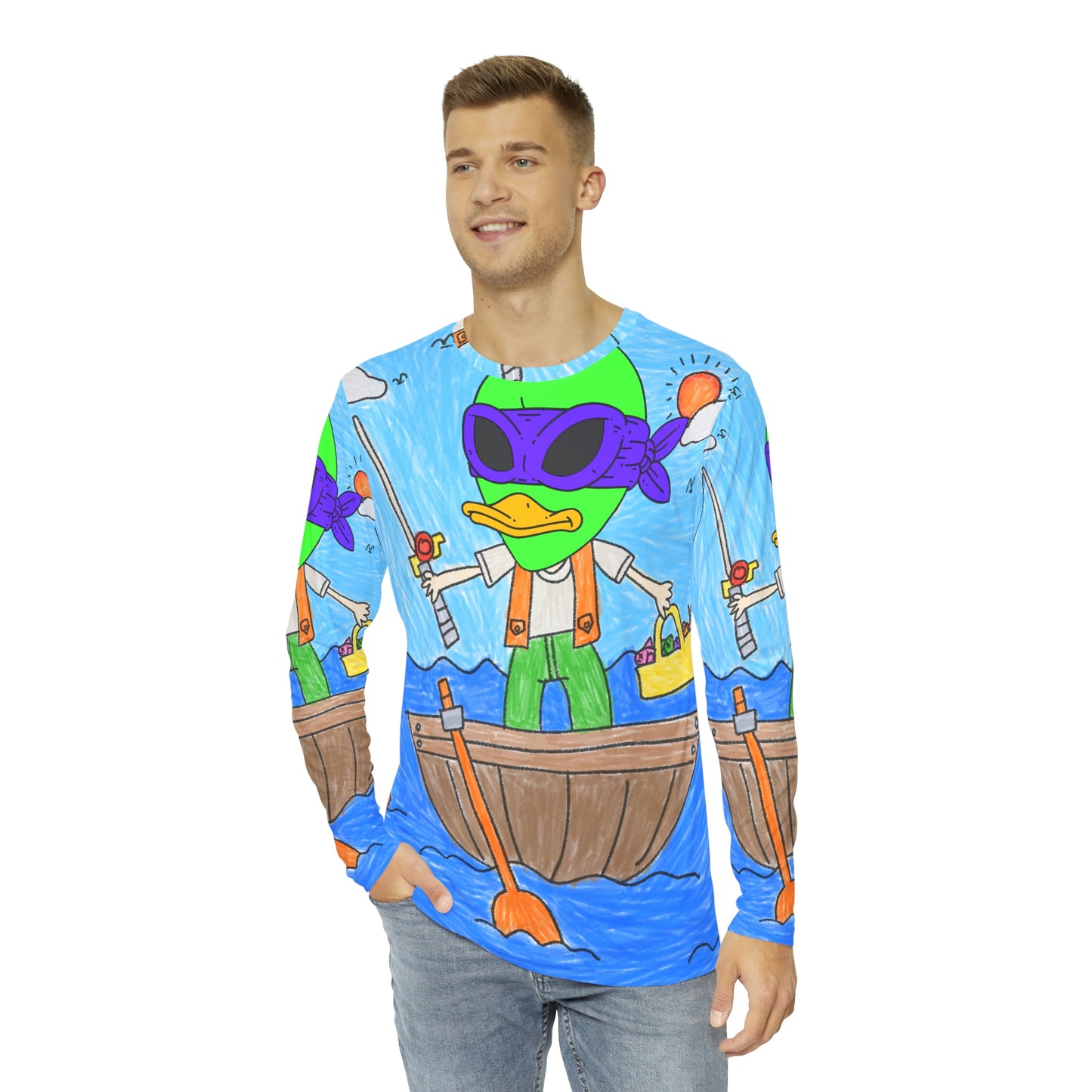 Fishy Alien Fish Catcher Visitor 751 Fishing Men's Long Sleeve AOP Shirt