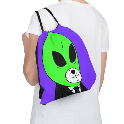 Green Alien Business Suit Dog Face Visitor Outdoor Drawstring Bag