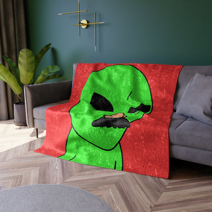 Green Visitor Alien Disguised Fake Nose Crushed Velvet Blanket